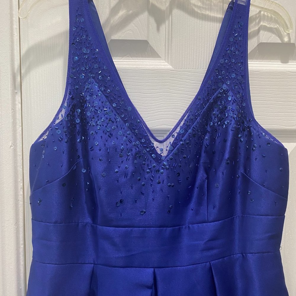 Adrianna Papell Blue Beaded Mikado Satin Gown - Picture 2 of 7